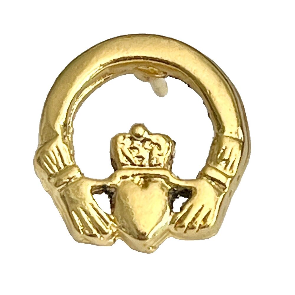 Vtg Gold Tone Claddagh Pin Tie Tac Hat Lapel Irish Celtic Friendship Hands Love - Picture 3 of 7